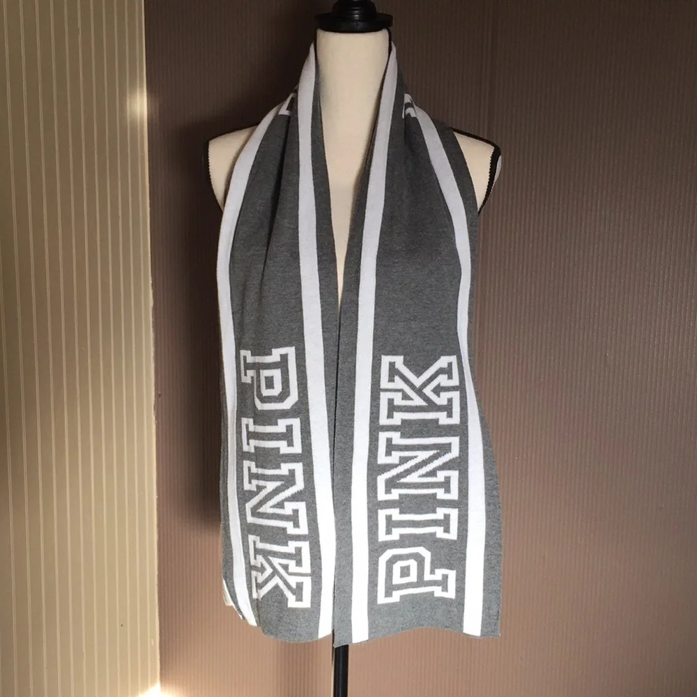 Pink Victoria secret scarf size 8x61 in gray and white‎